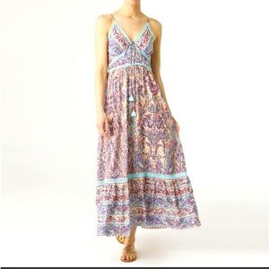 Coco + Carmen Blue and Pink Tiered Maxi Sundress with Spaghetti Straps Size S/M
